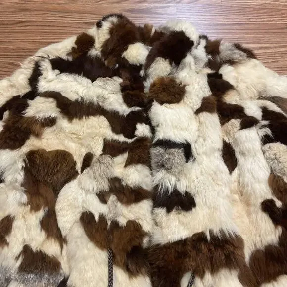 Vintage Women’s Rabbit Fur Coat Patchwork Jacket Hides - Picture 2 of 9